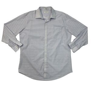 Enro Shirt Mens 17.5 Blue Jay Button Up Plaid Non Iron Cotton Long Sleeve Dress